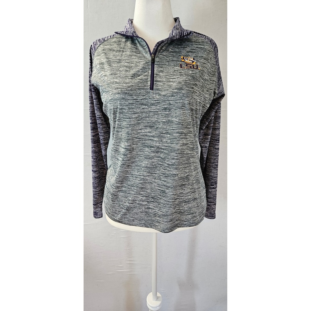 Russell LSU Tigers Womens Quarter Zip Pullover Gray Purple Space Dye M 8-10
